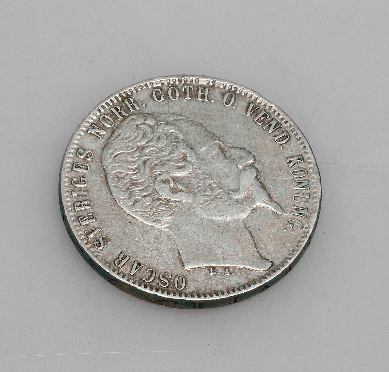 MYNT, silver, 2 riksdaler riksmynt, Oscar I, 1857.