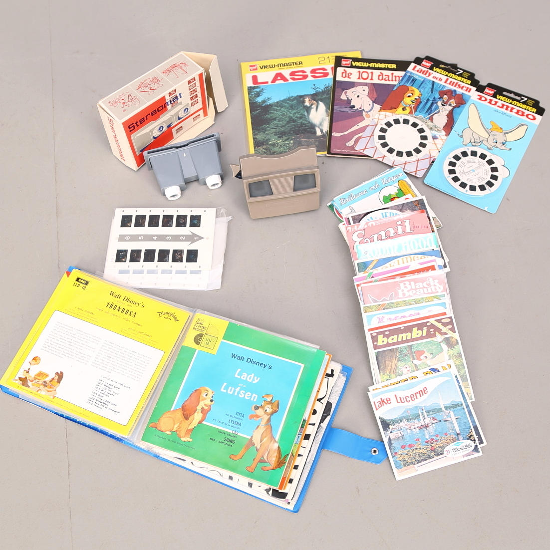 VIEWMASTER och STEREOMAT med skivor + EP SKIVOR DISNEY.
