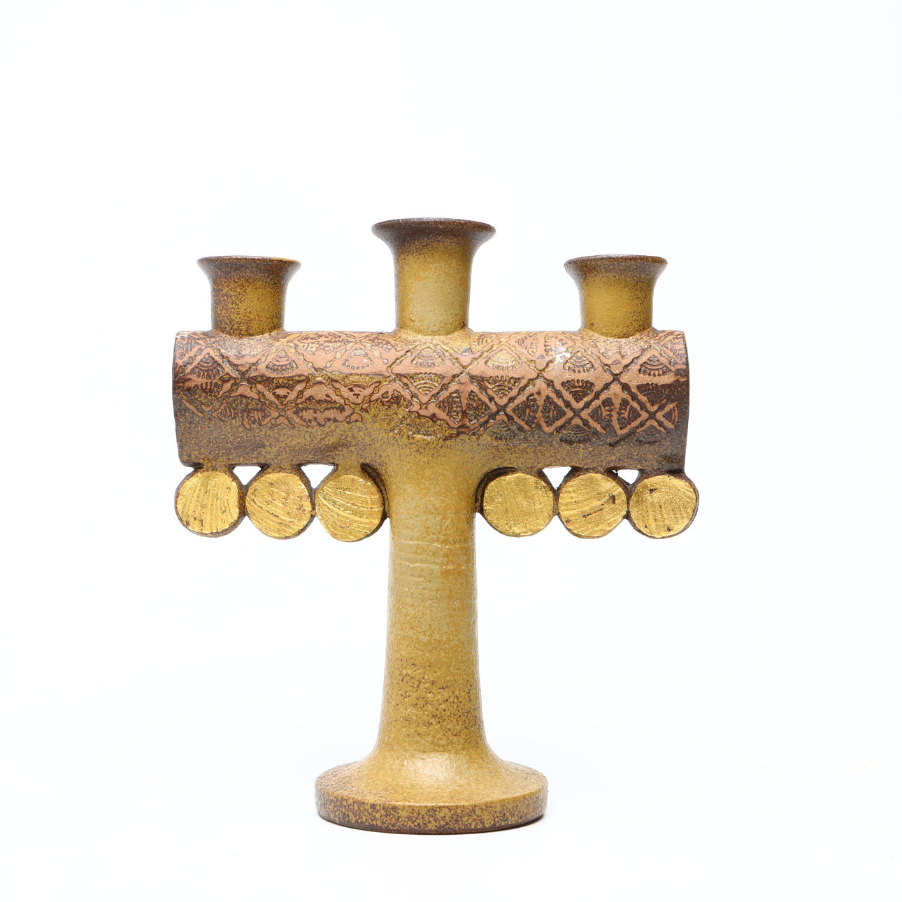 LISA LARSON. Candelabra, “Medallion”, Gustavsberg, stoneware.