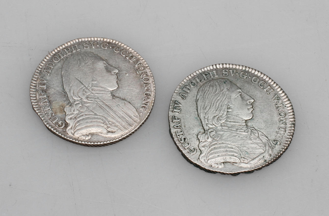 MYNT, 2 st, 1/6 Riksdaler, Gustav IV Adolf, 1805 samt 1806.