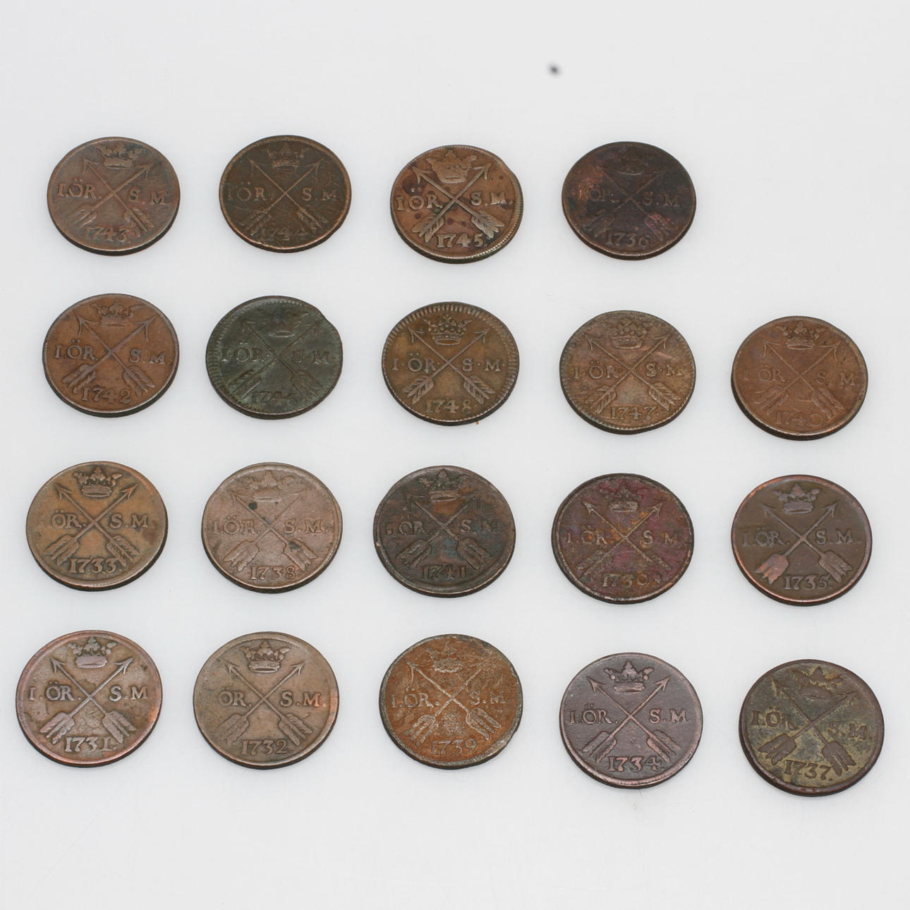 MYNT, 19 st, 1 öre SM, Fredrik I, 1730-1740-tal.