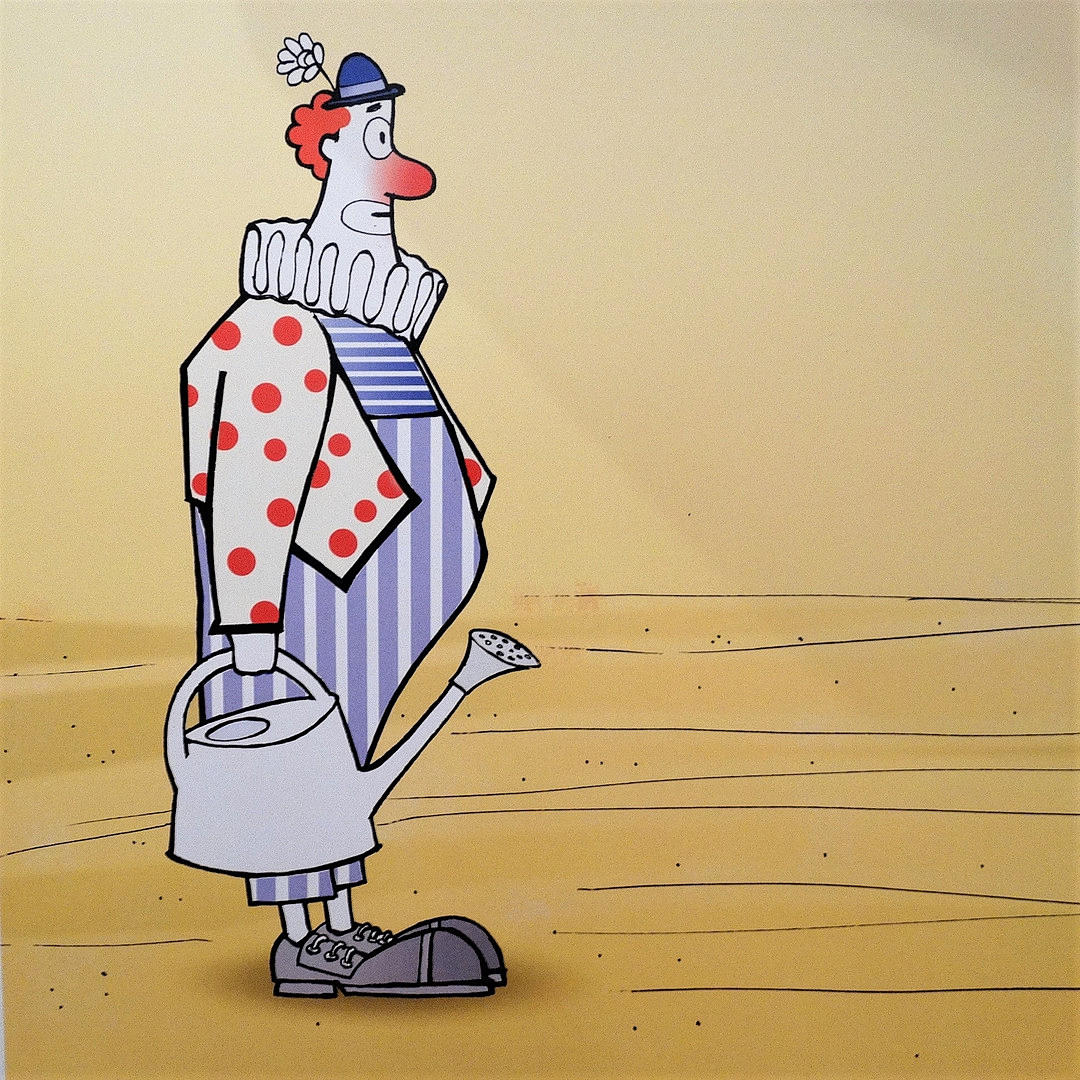 KONSTTRYCK MED CLOWNMOTIV.