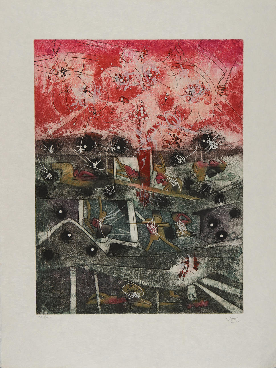 ROBERTO MATTA. Composition, lithograph, numbered 18/100, signed.