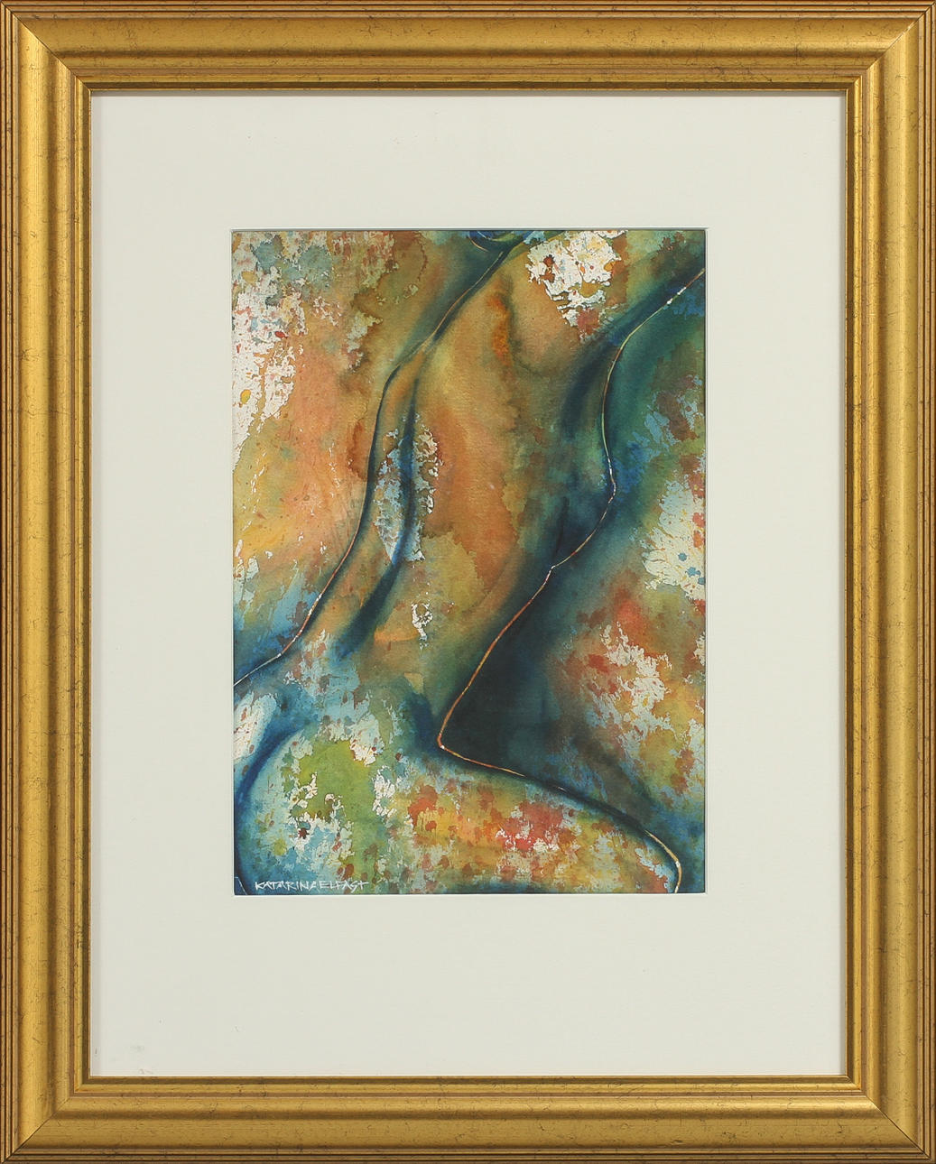 KATARINA ELFAST. Kvinnostudie, akvarell, signerad.