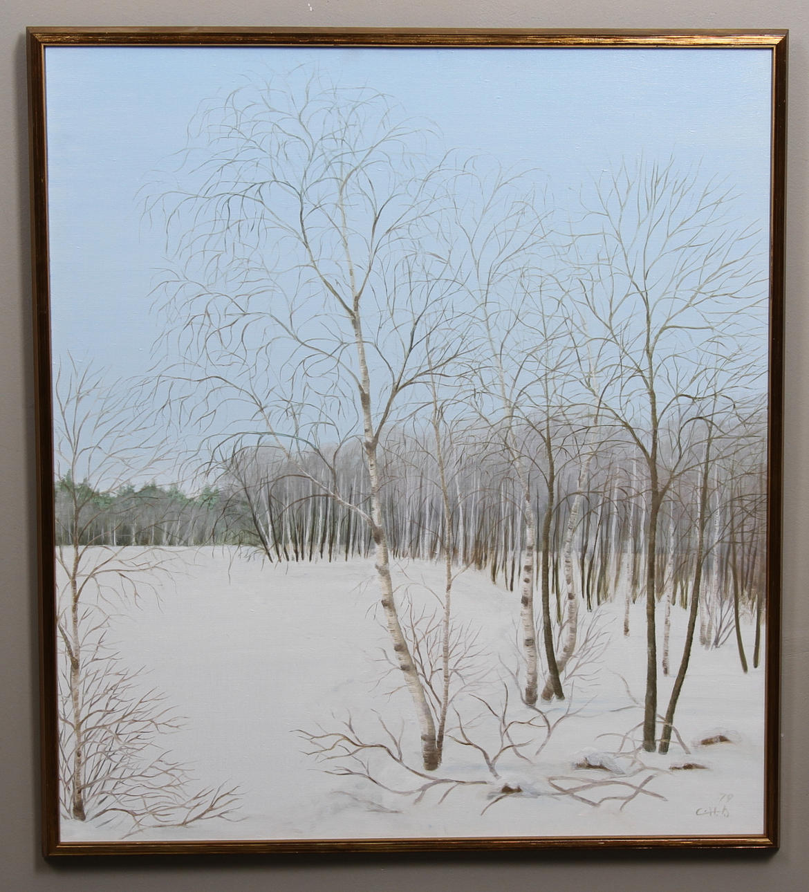 RUNE JOHANSSON,SAMT MONOGRAMMISTEN  CHS. Figurer i kopparbutiken Gouache, samt vinterlandskap olja på duk. Signerad.