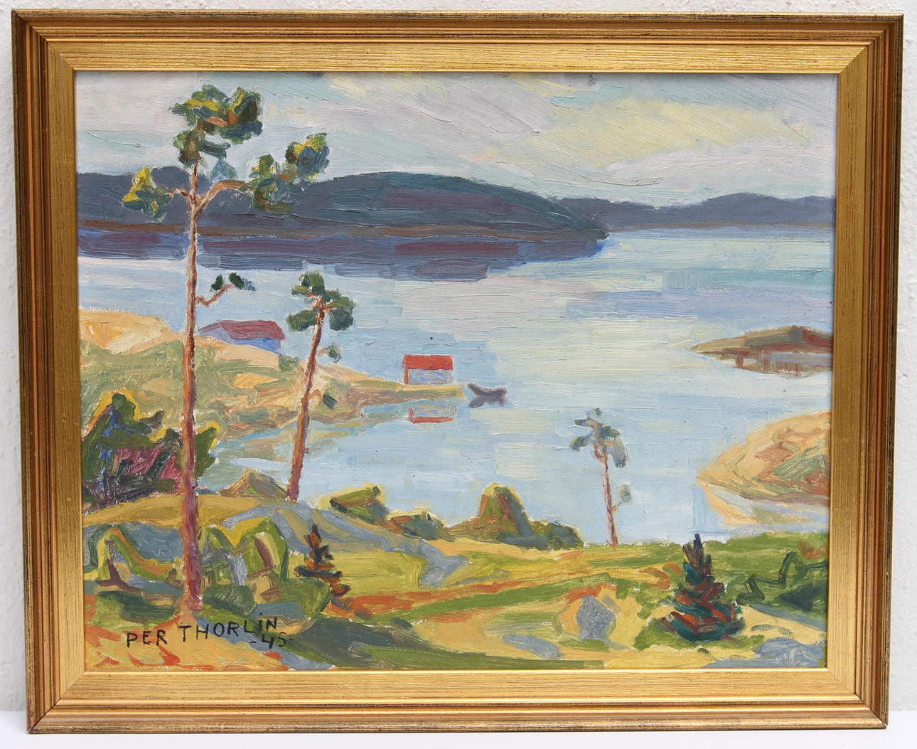 PER THORLIN. Kustmotiv. Olja på pannå, signerad -45.