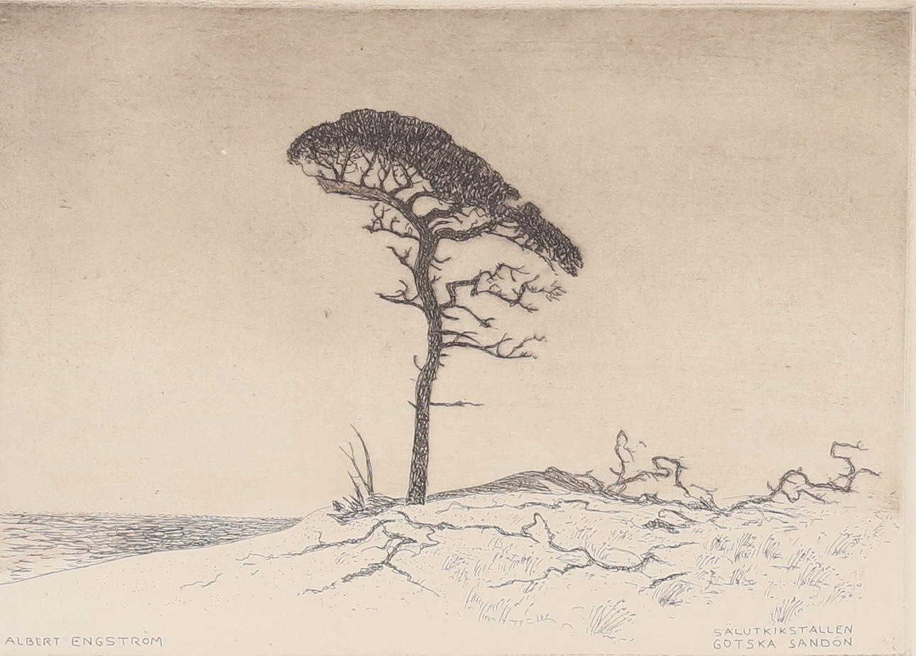 ALBERT ENGSTRÖM. “Sälutkikstallen, Gotska Sandön”, Etching, signed.