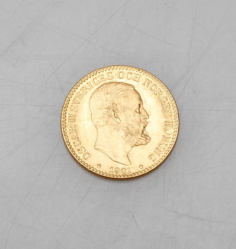 MYNT, guld, 10 kr, Oskar II, 1901.
