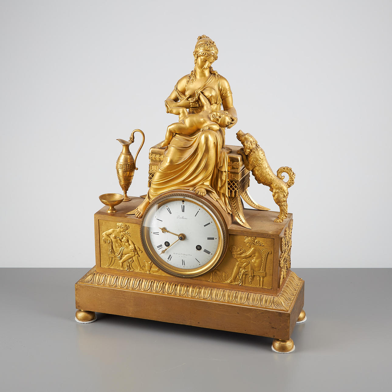 MANTLE CLOCK, Devillaine, gilt bronze, Paris.
