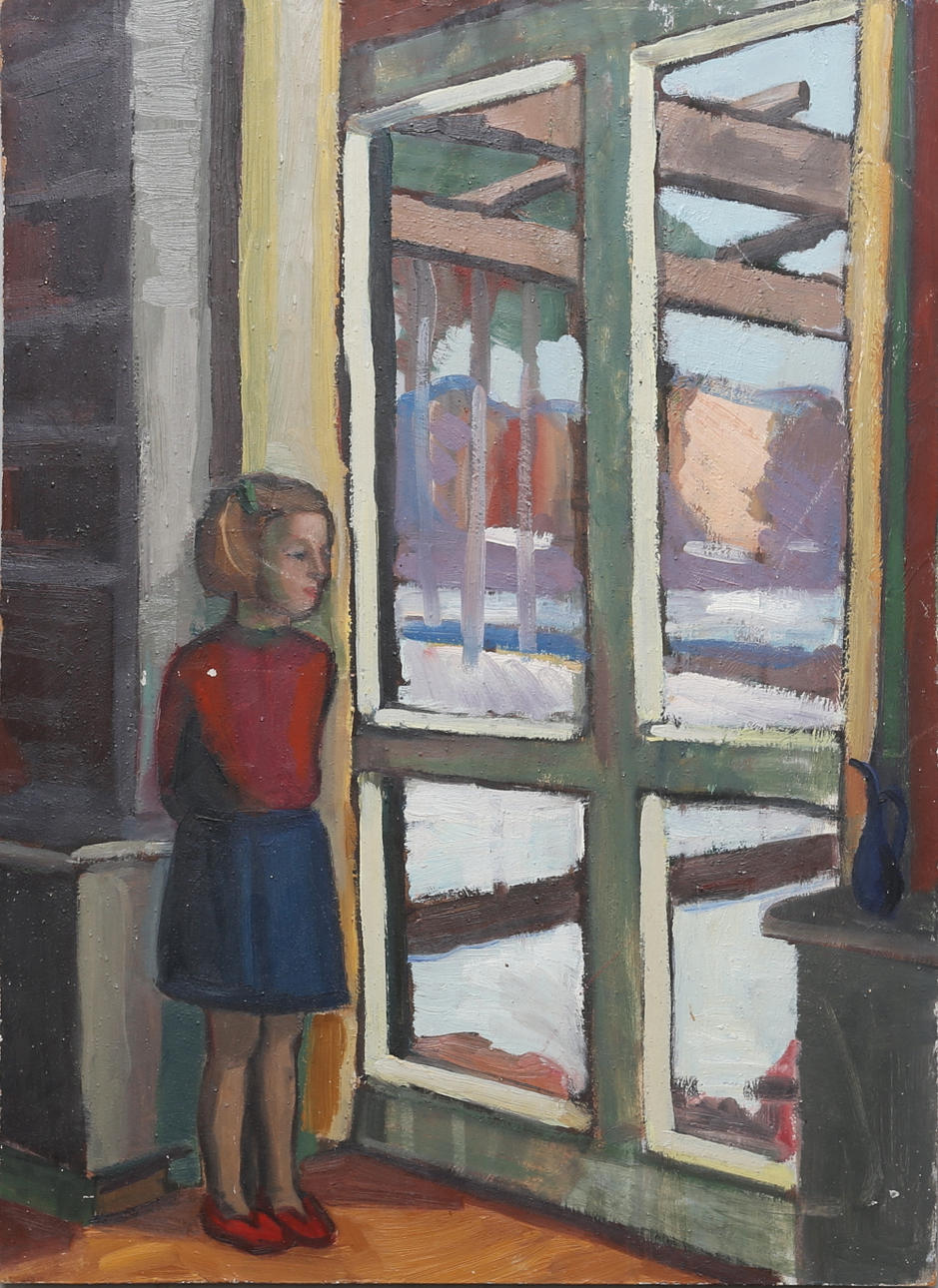 ARNE YDERLAND. Flickan vid fönstret, olja på pannå.