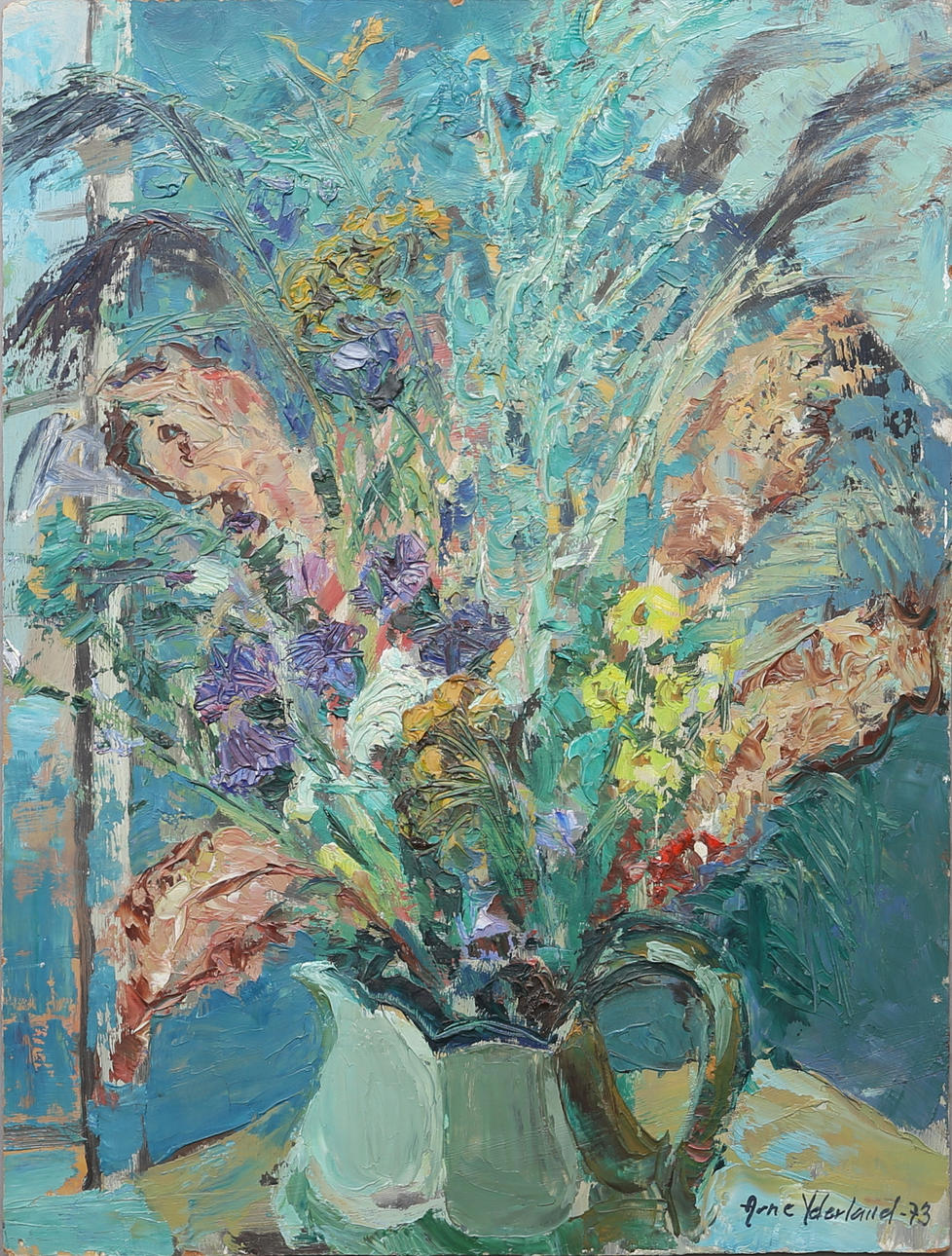 ARNE YDERLAND. Blomsterbukett, olja på pannå, signerad och daterad -73.