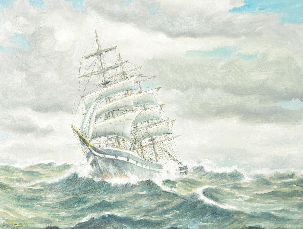 OIDENTIFIERAD KONSTNÄR. Marinmålning, olja på duk, signerad C.G. Thompson.