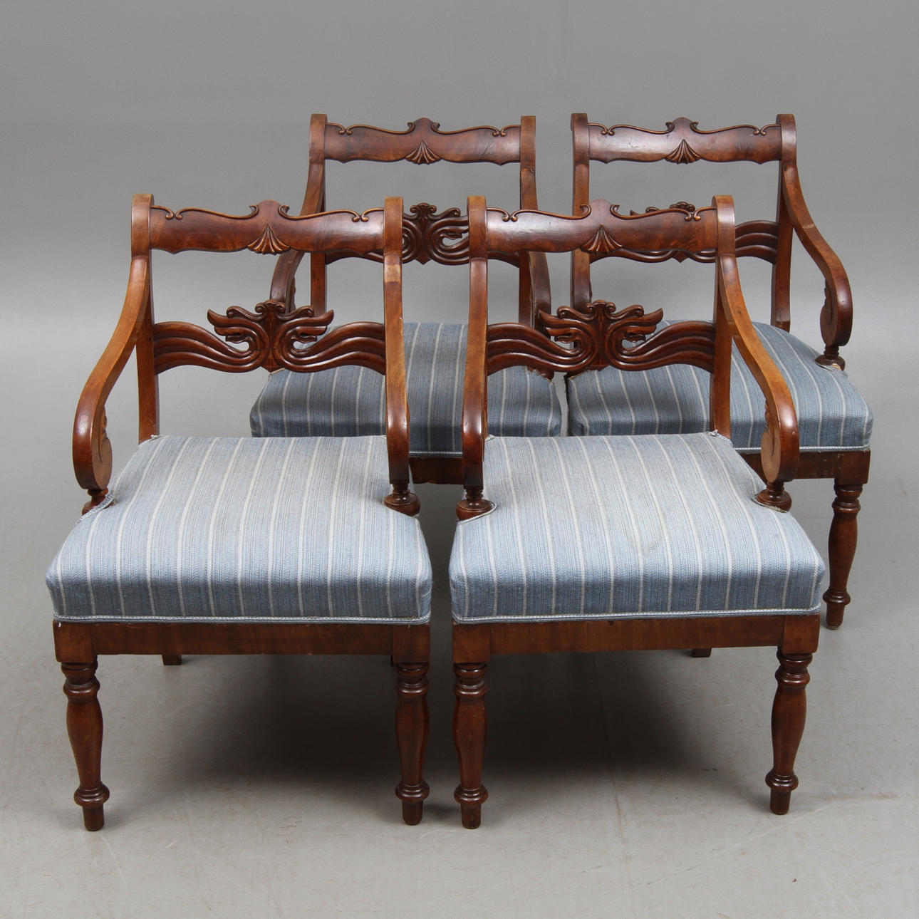 KARMSTOLAR, 4 st, senempire, 1800-tal.