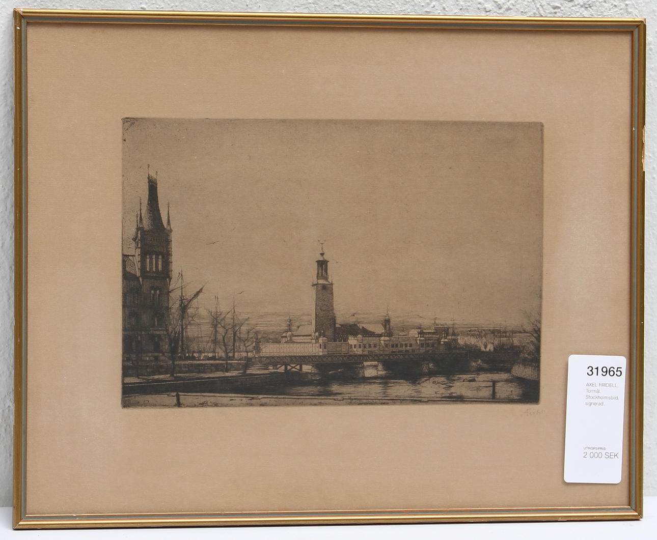 AXEL FRIDELL. Torrnål. Stockholmsbild, signerad.