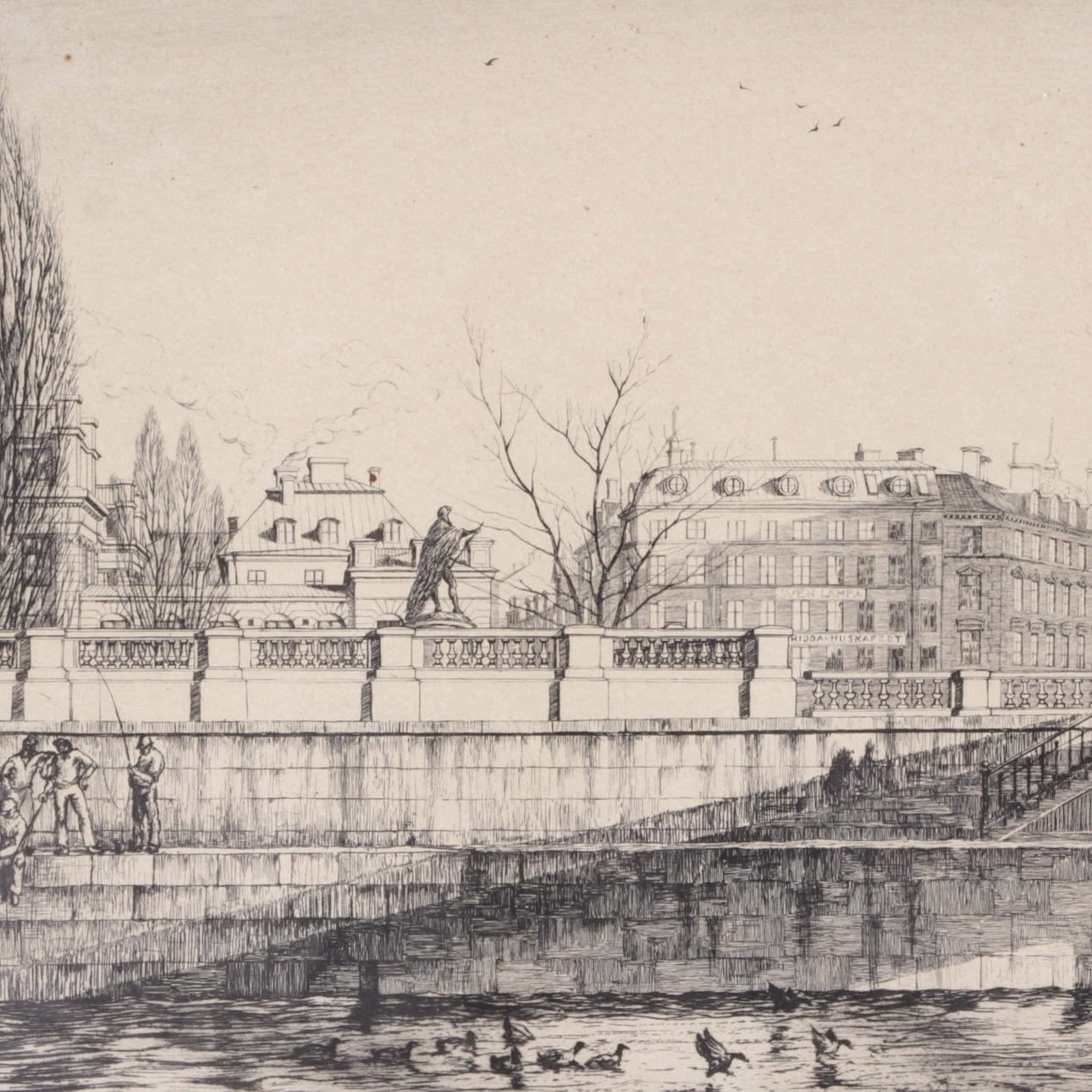 HARALD SALLBERG. Etsning, "Riddarhustorget", signerad, 1927.