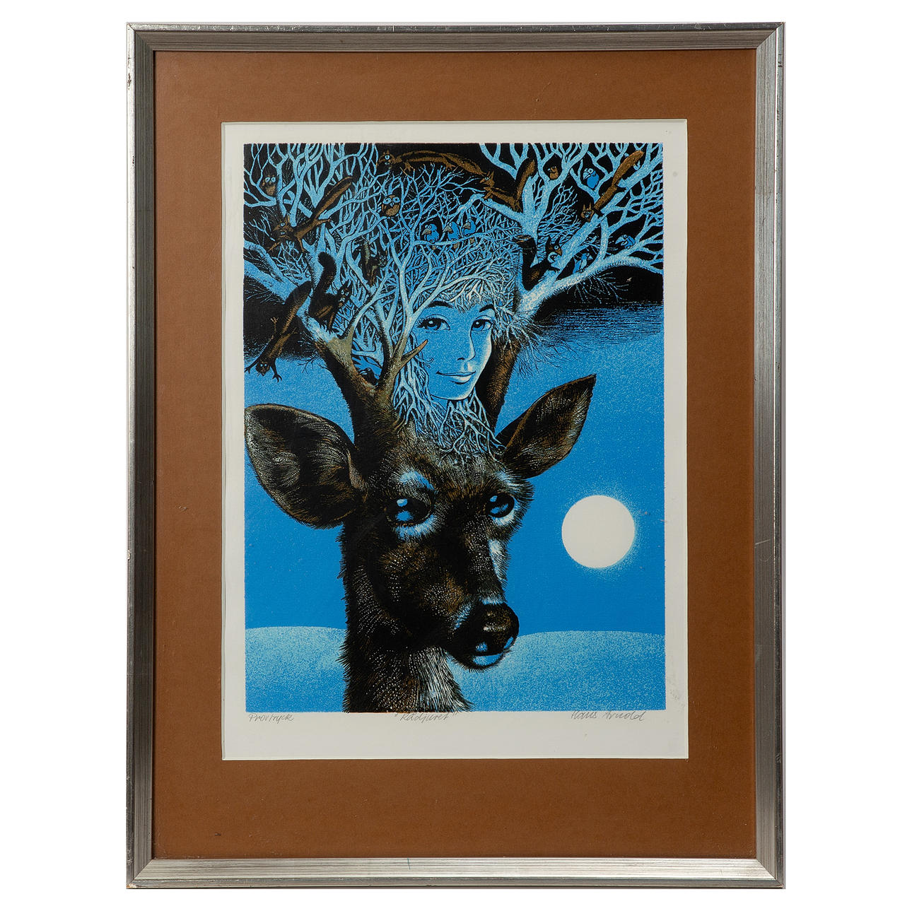 HANS ARNOLD. Farblithografie, „Das Reh“, signiert.