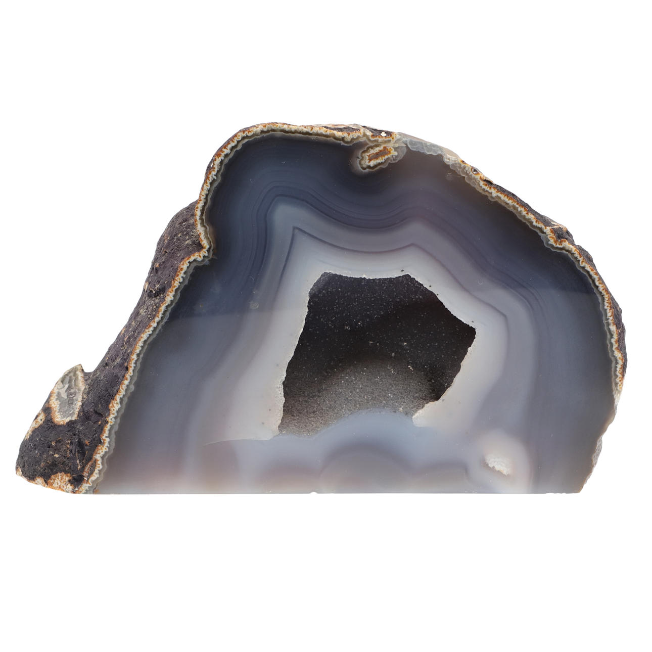 AN ENHYDRO AGATE CUT GEODE SPECIMEN.