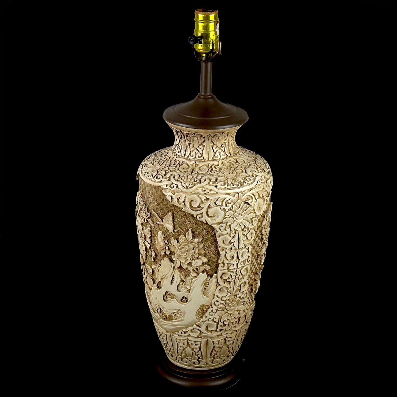 CHINESE CINNABAR STYLE LAMP BASE.