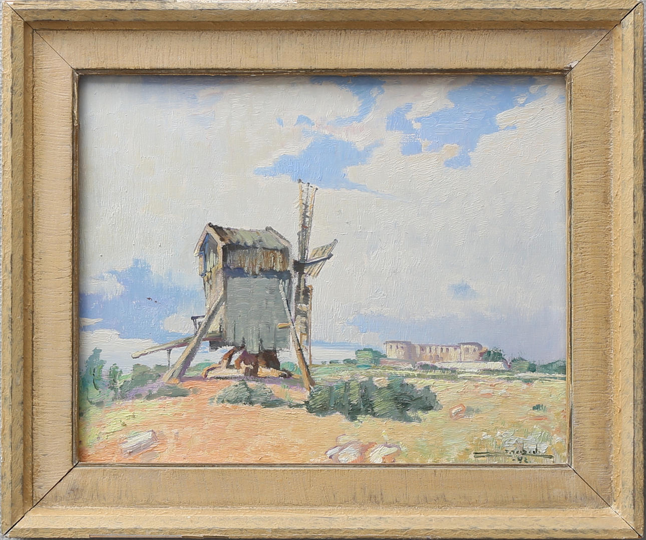 STIG JONZON. Väderkvarn Öland, olja på pannå, signerad, daterad -43.