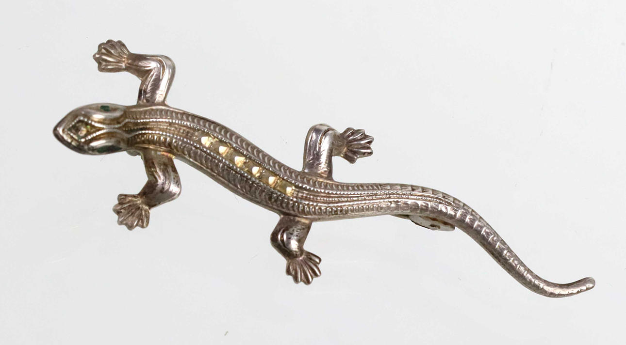 ANTIKE BROSCHE SALAMANDER, Eidechse, Silber 835 Karl Hohmann Pforzheim.