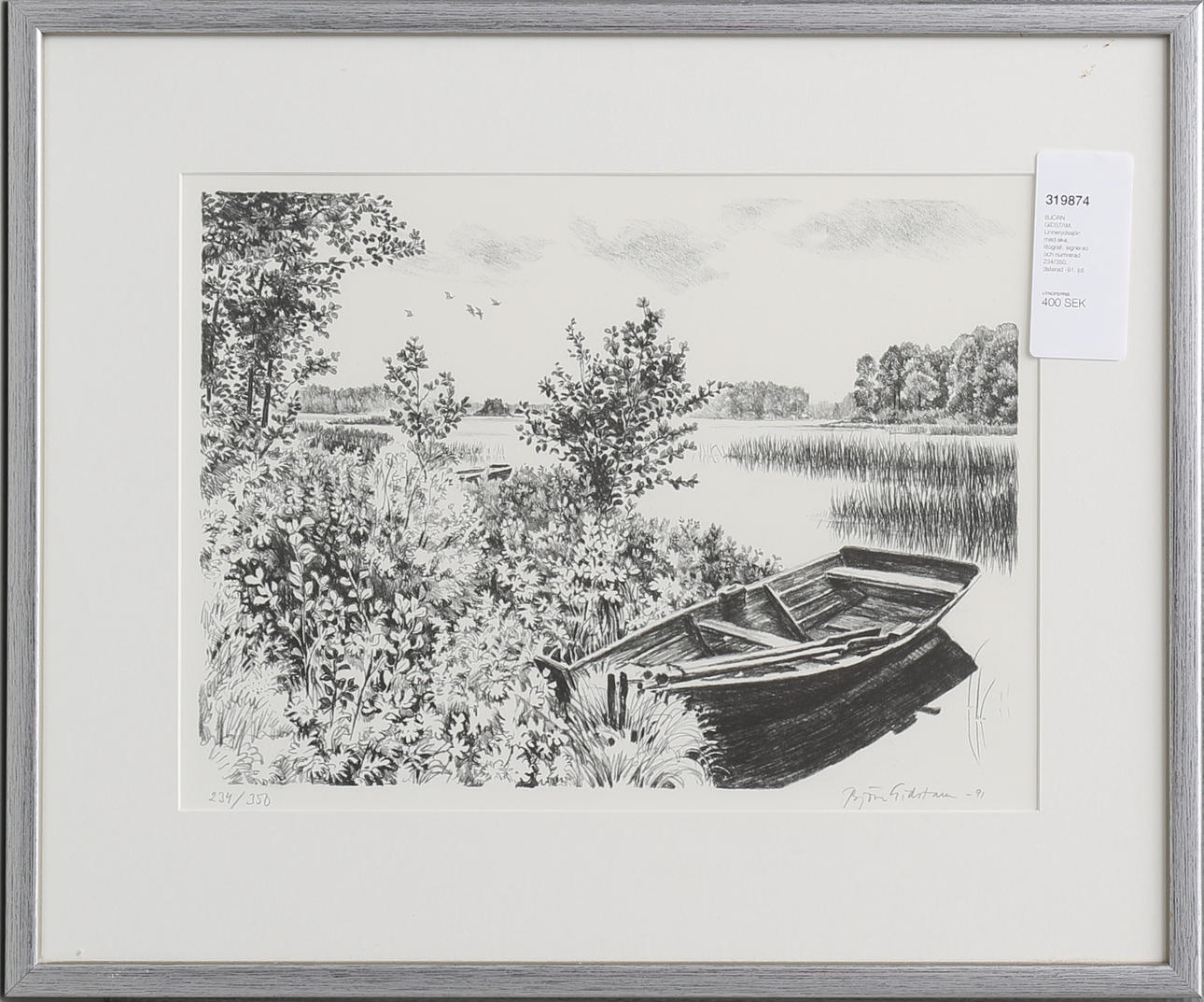 BJÖRN GIDSTAM. Linnerydssjön med eka, litografi, signerad och numrerad 234/350, daterad -91.