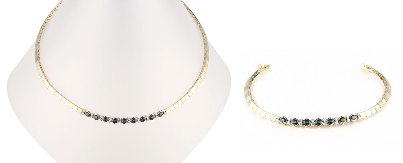 SET bestående av halsband och armband, 750 vitt och gult guld.