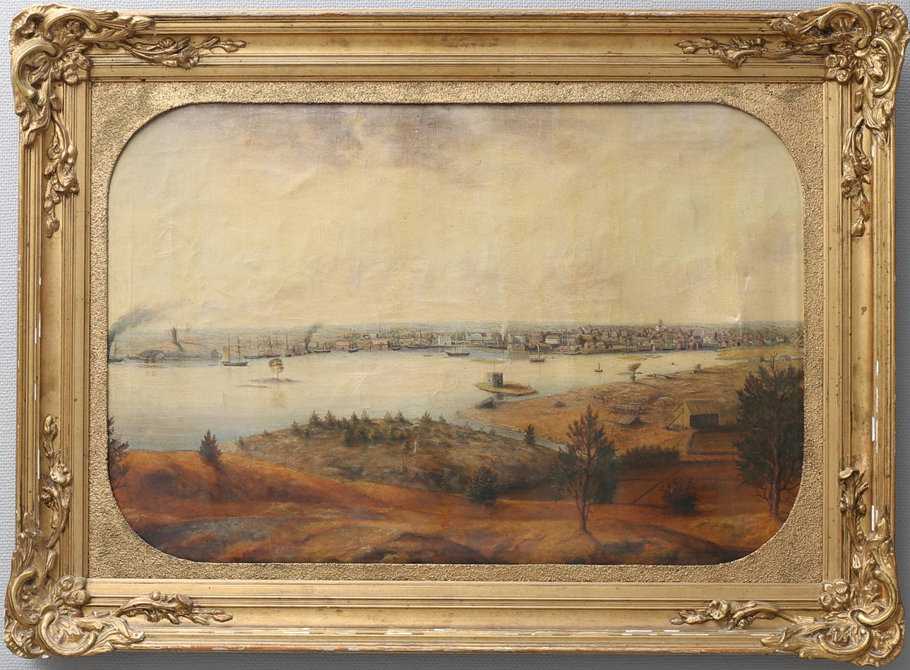 STANISLAUS LECZINSKY. "Utsigt af Staden Oscarshamn 1861". Olja på duk, signerad a tergo.