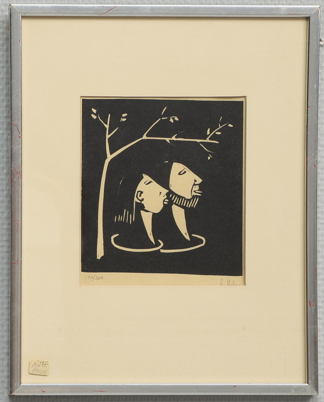 ÅKE HOLM. linoleum cut, male and female, signed and numbered 142