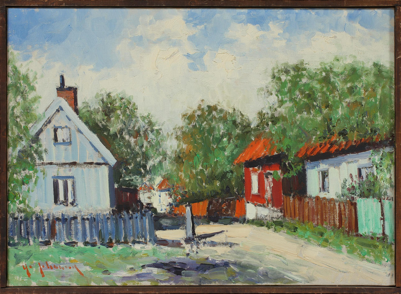 YO JOHANSSON. Hus, olja på duk, signerad.