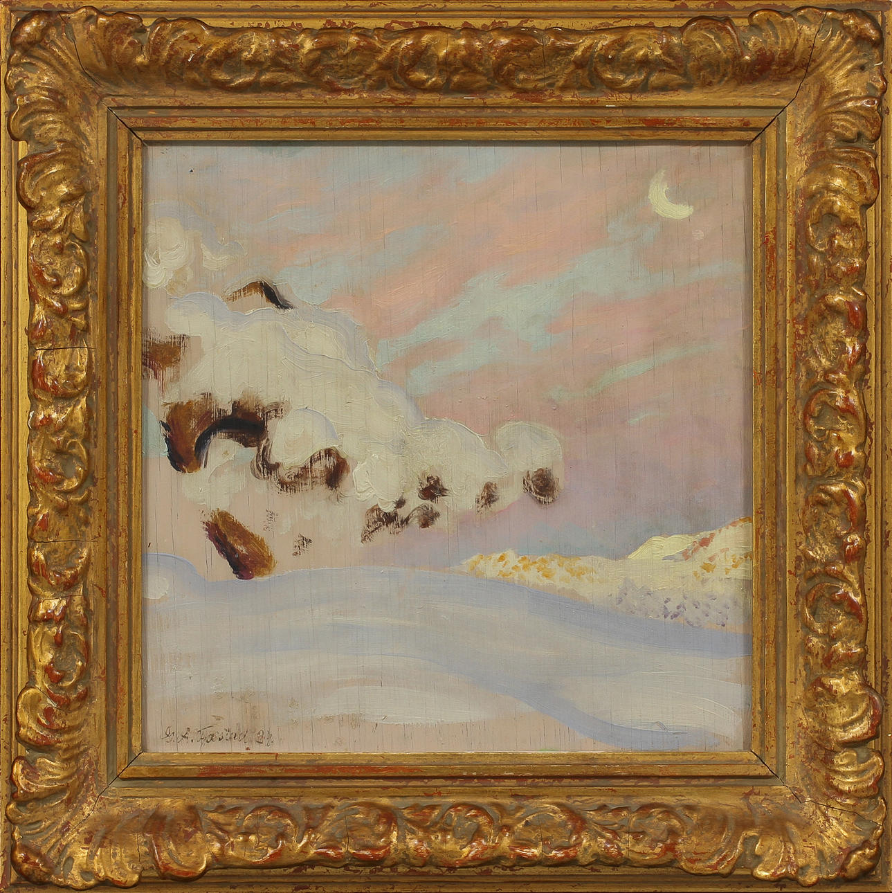 GUSTAF FJAESTAD. Vinterlandskap, olja på pannå, signerad och daterad 27.