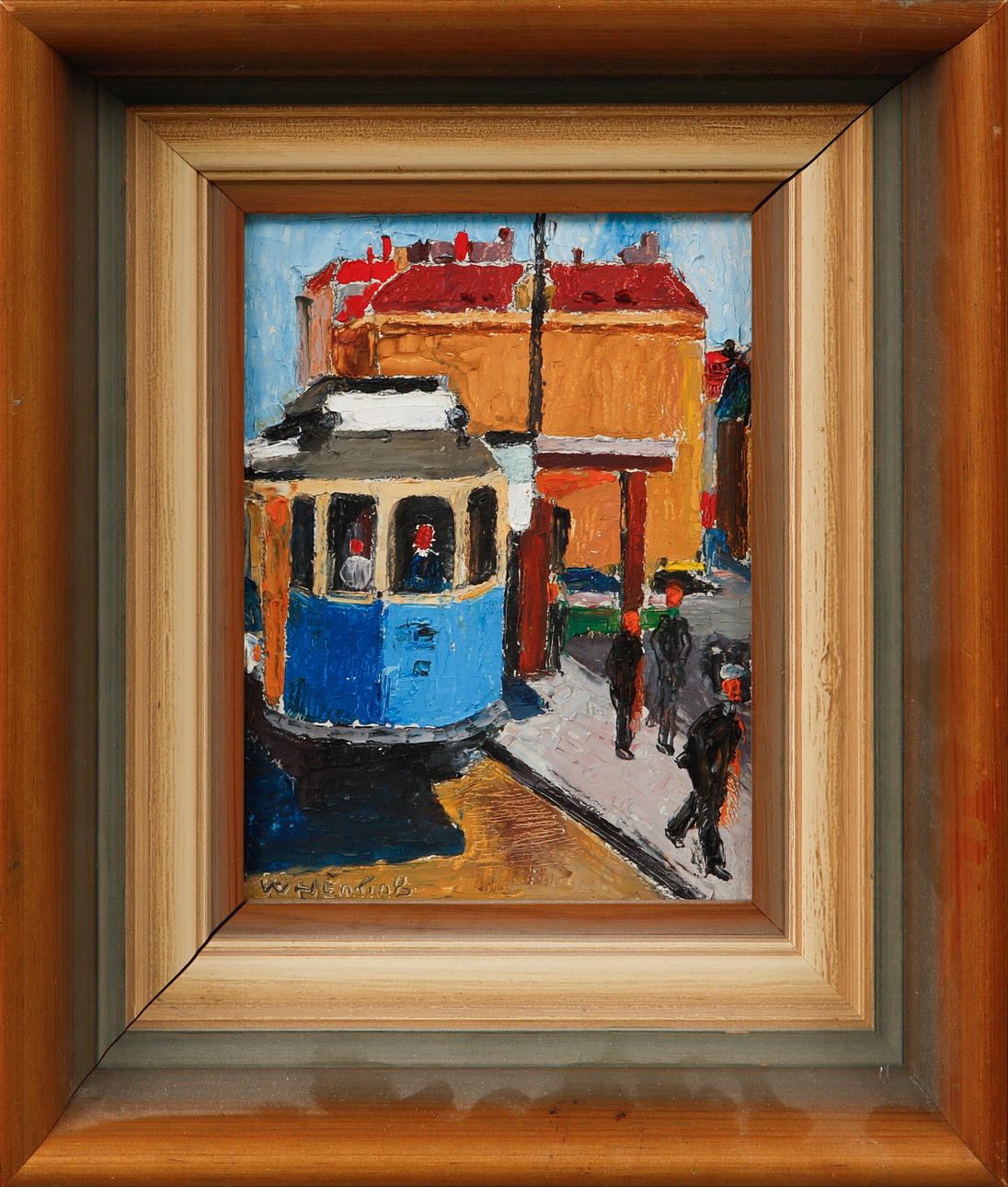 WILHELM HENNING. Tram, oil on panel, signed.
