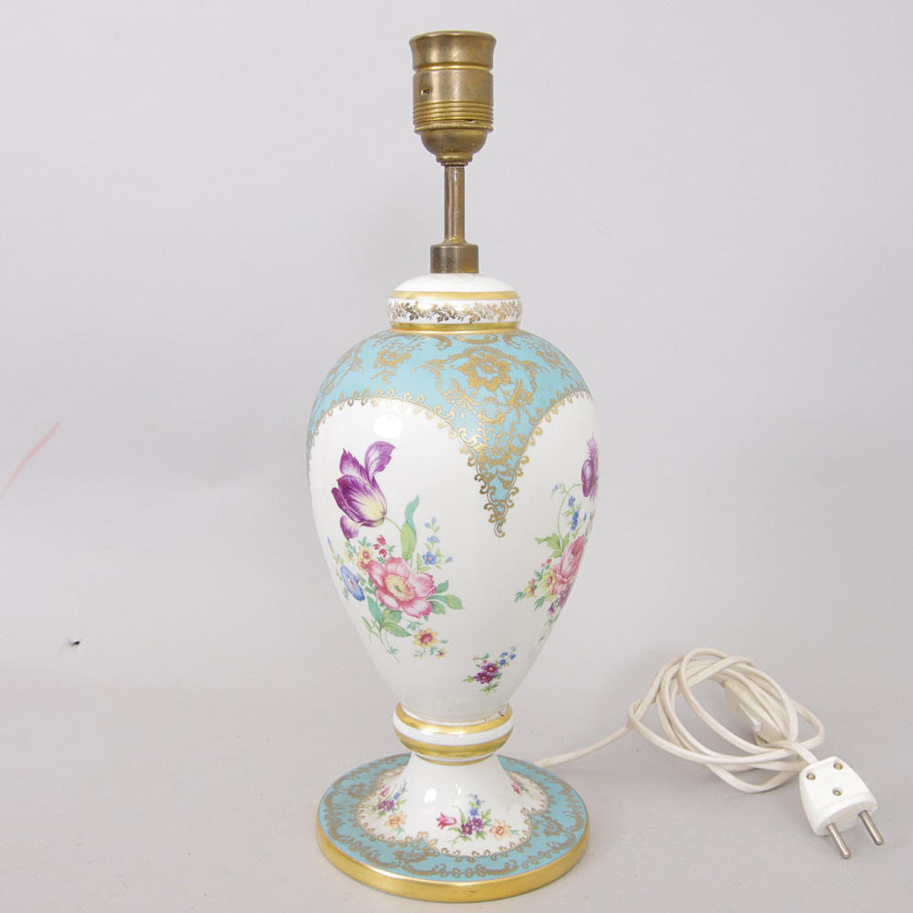 BORDSLAMPA, porslin, Bavaria, blomsterdekor.