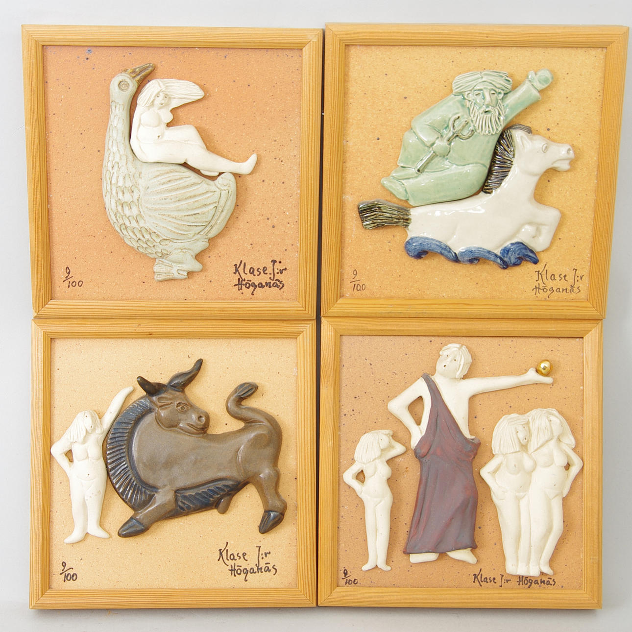 VÄGGRELIEFER, 4 stycken, Klase Jr.Hökanäs.
