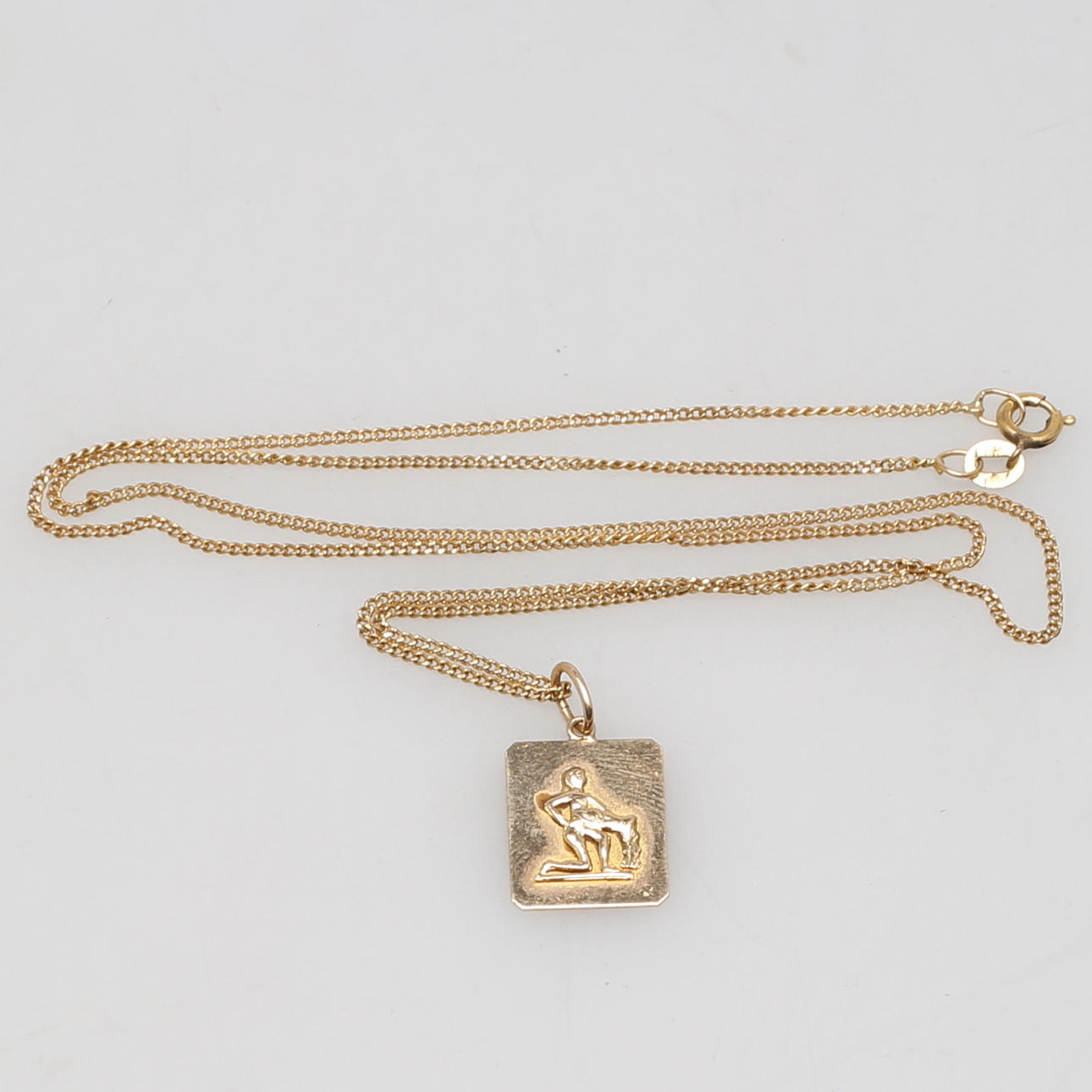 HÄNGE samt KEDJA i 14K gulguld, dekor av vattuman, märkt 585.