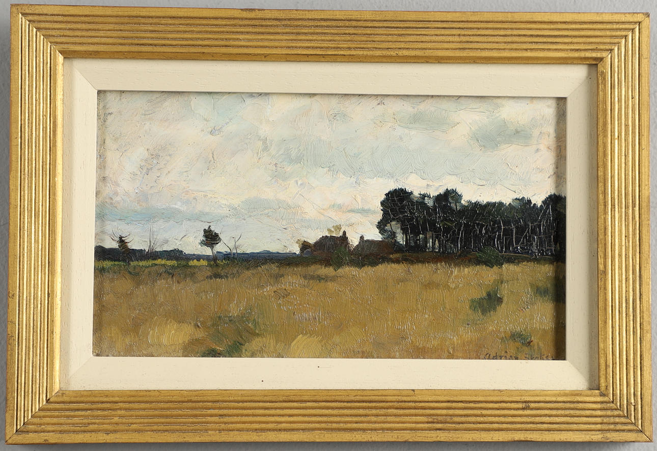 ADRIAN SCOTT STOKES (1854-1935). LANDSCAPE WITH TREES AND COTTAGES.