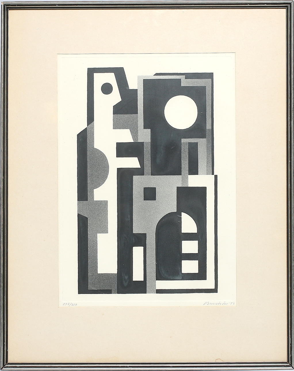 CURT BURSTRÖM. Geometrisk komposition, litografi. Signerad och numrerad och daterad, 258/310, -52.