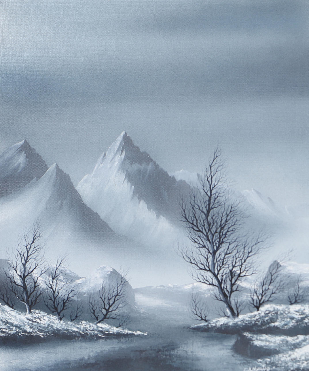 OIDENTIFIERAD KONSTNÄR. Mountainscape, print, signed EA Nygård.