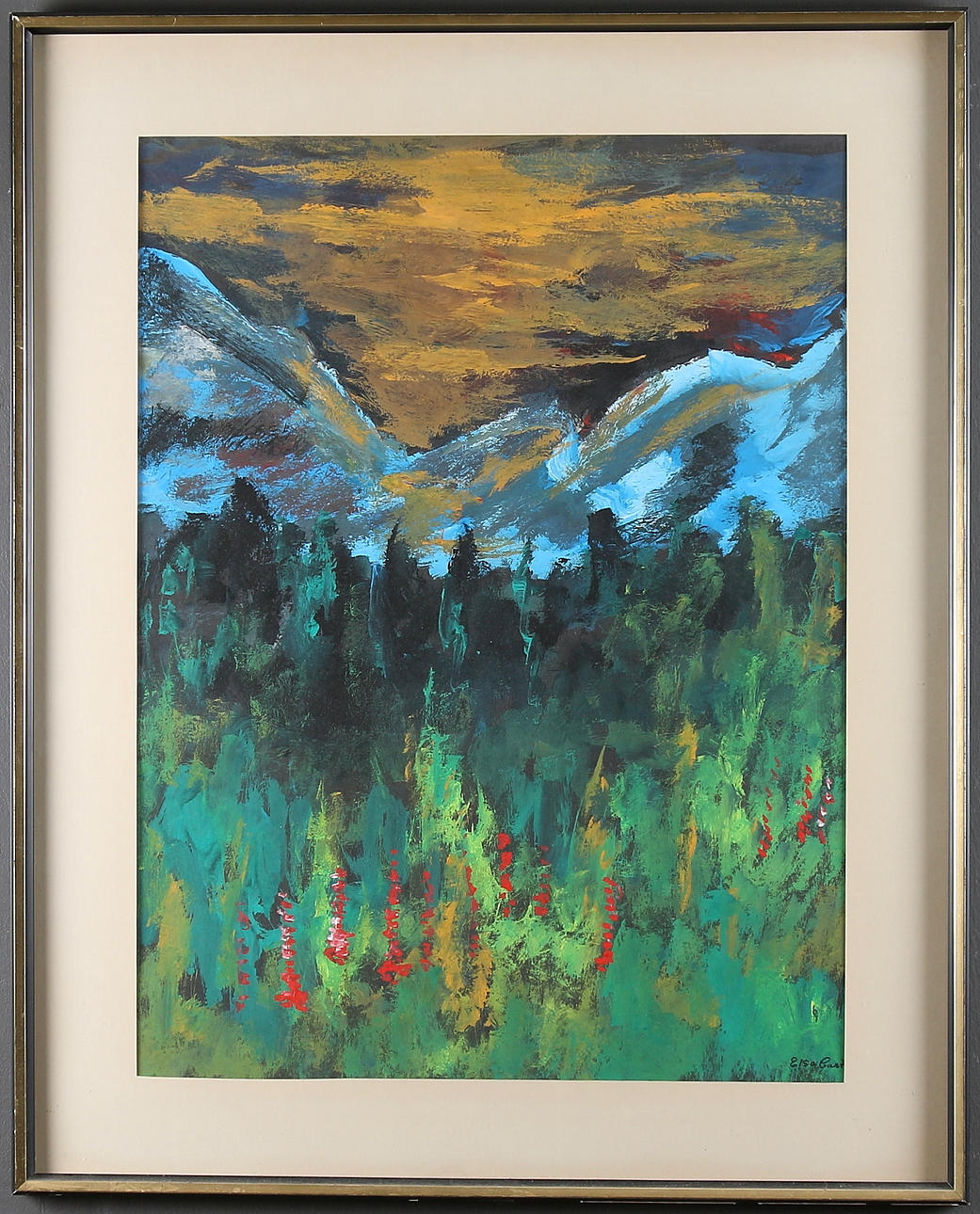 ELSA CASTELLO. Fjällvy, gouache på papper. Signerad.