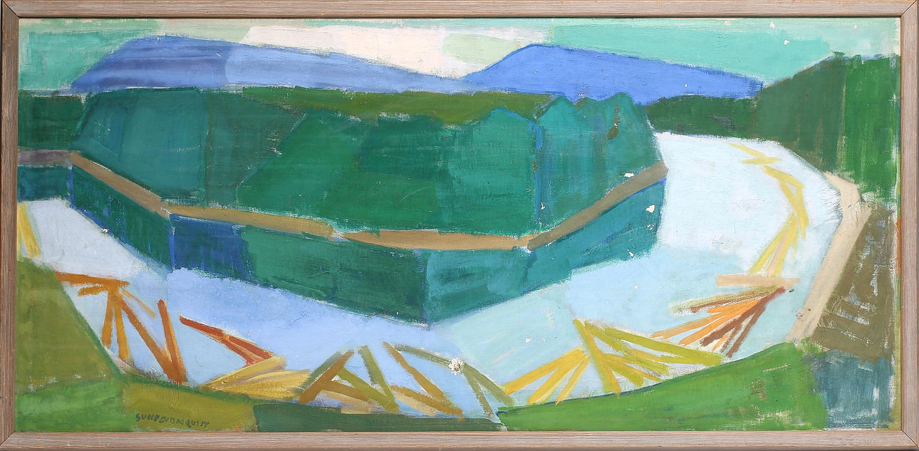 SUNE BLOMQVIST. Flottning, olja på duk. Signerad.