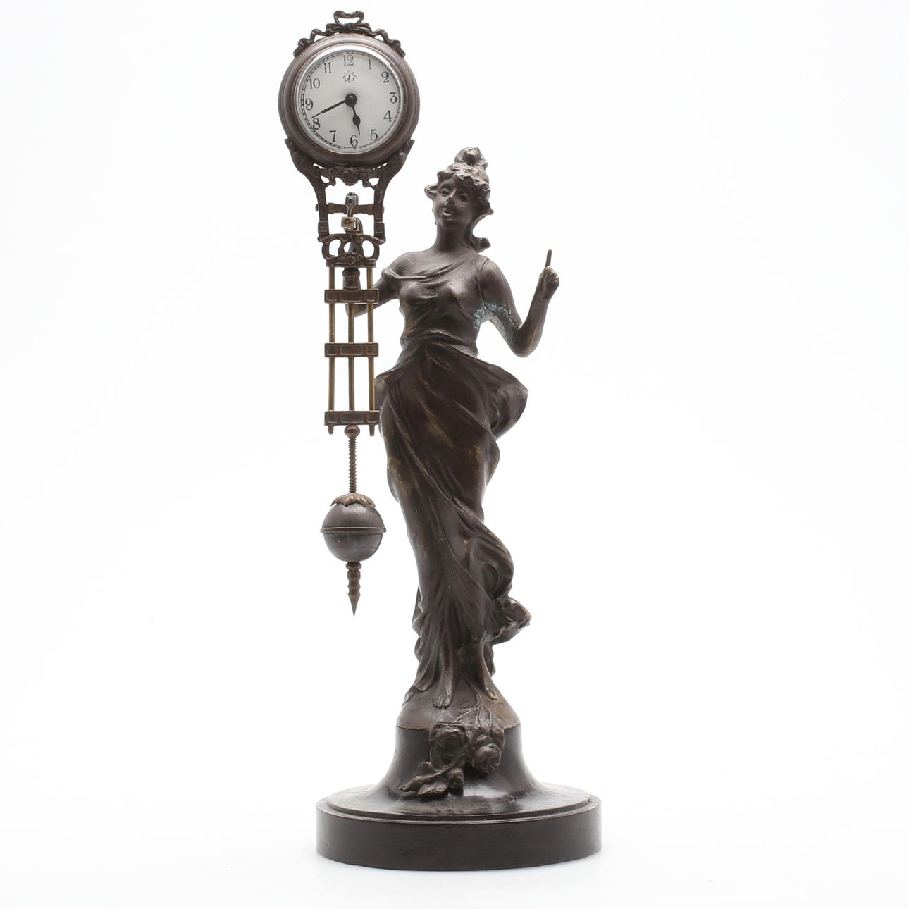 BORDSUR, gul/vitmetall, föreställande kvinna, jugend-stil, 1900-talets andra hälft.