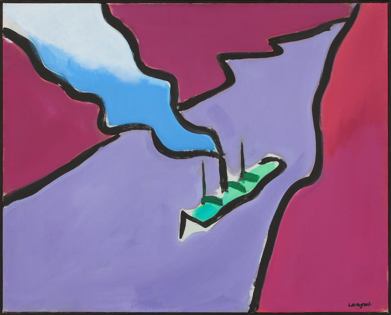 OLLE LANGERT. Komposition med båt, olja på duk, signerad.