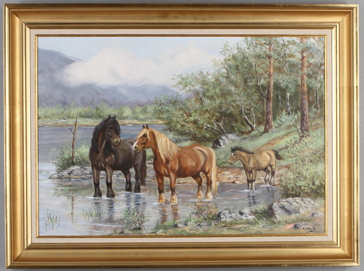 HALVOR GUNHEIM TORSTENSEN. Hästar, olja på duk, signerad.