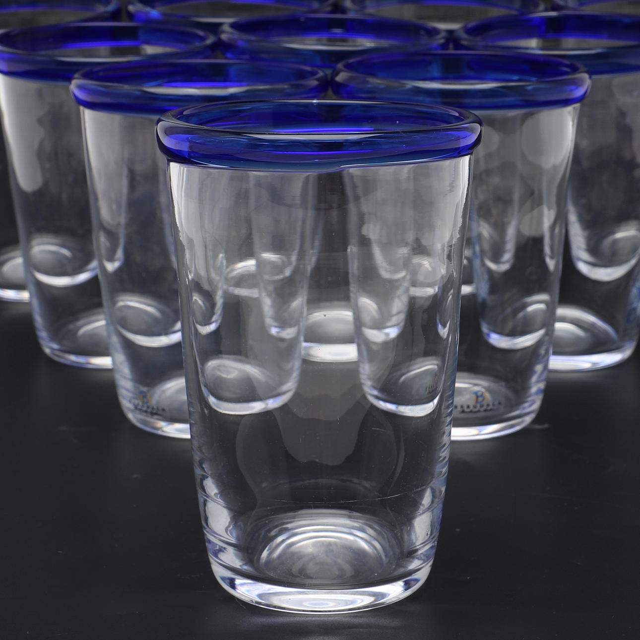 Mælkeglas, 10 stk, „Blue edge“, Bergdalahyttan.