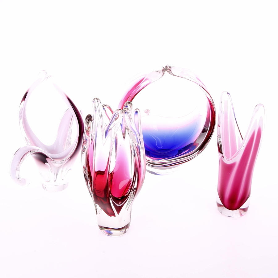 GLASFÖREMÅL, 4 st, 1900-talets mitt: 3 st Flygsfors + 1 st Sea.