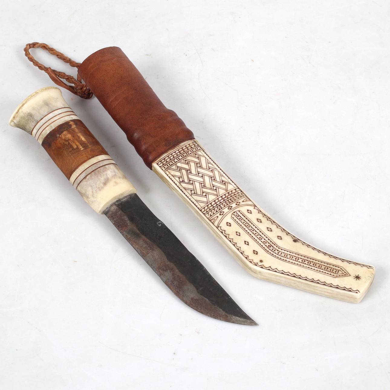 PETER MATHISEN. Half horn knife, signed PM.