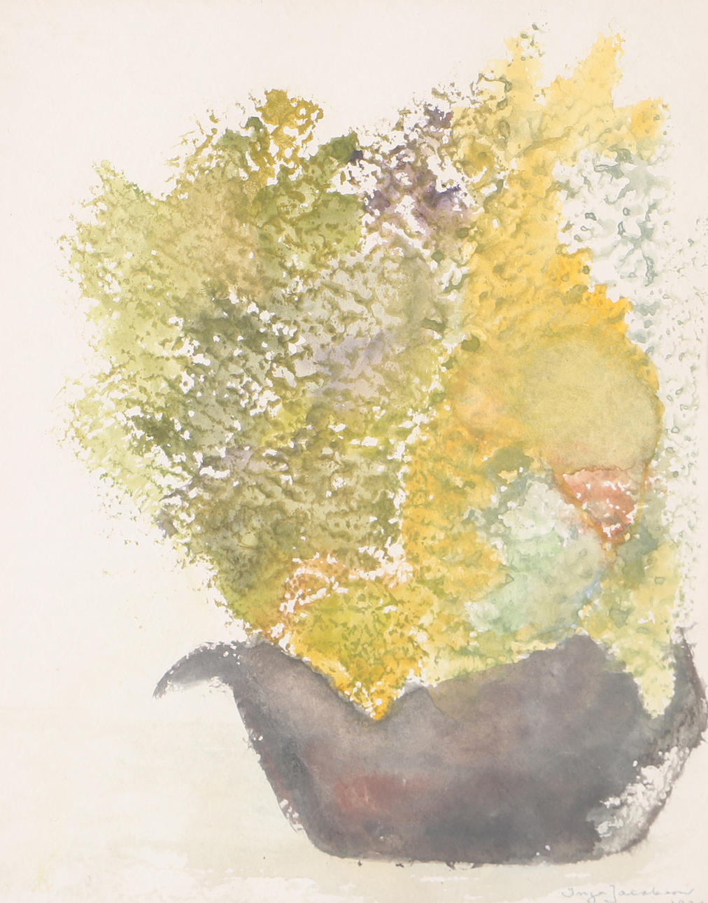 INGA JACOBSON. Blumenstilleben, Aquarell, signiert 1973.