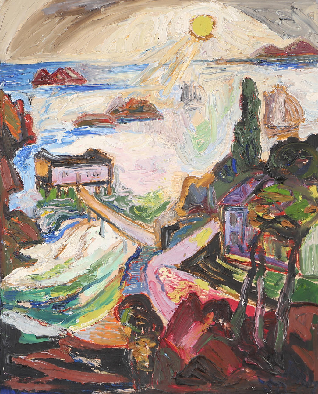 GUNNAR JONN. Coastal landscape, oil on panel, signed Jonn -50. Art ...