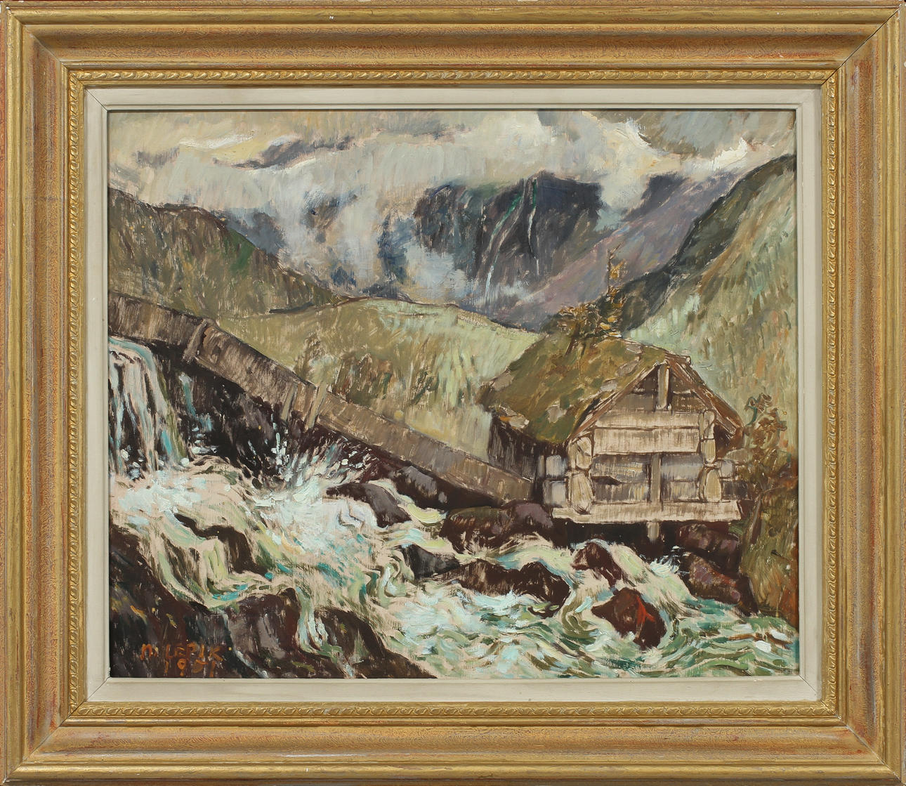 HUGO LEPIK. Landskap med fors, olja på pannå, signerad och daterad.