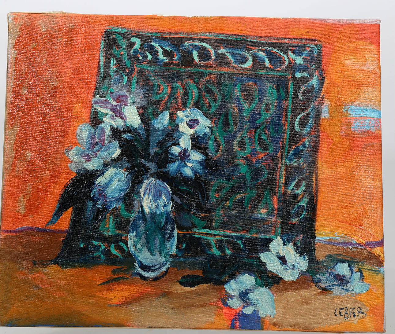 DANIEL LEBIER. Olja på duk, "Le carré bleu", signerad Lebier.