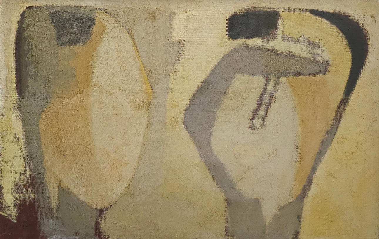 ISABEL SANTALÓ. ÓLEO LIENZO. "PAREJA, ROSTROS".